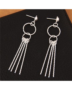 Linked Rings with Sticks Tassel Design Fashion Stud Earrings