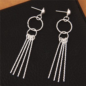 Linked Rings with Sticks Tassel Design Fashion Stud Earrings