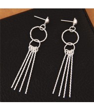 Linked Rings with Sticks Tassel Design Fashion Stud Earrings