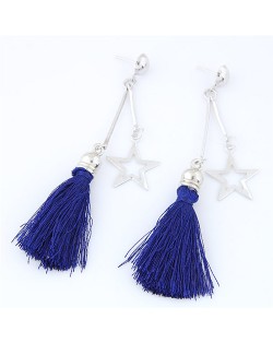 Alloy Star and Cotton Threads Tassel Stud Earrings - Blue