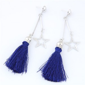 Alloy Star and Cotton Threads Tassel Stud Earrings - Blue