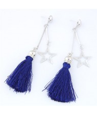 Alloy Star and Cotton Threads Tassel Stud Earrings - Blue