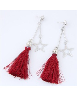 Alloy Star and Cotton Threads Tassel Stud Earrings - Red