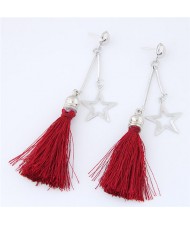 Alloy Star and Cotton Threads Tassel Stud Earrings - Red