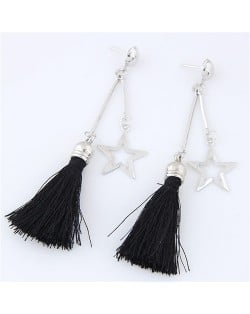 Alloy Star and Cotton Threads Tassel Stud Earrings - Black