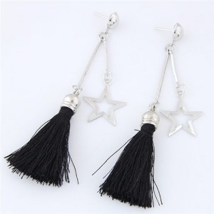 Alloy Star and Cotton Threads Tassel Stud Earrings - Black