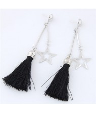 Alloy Star and Cotton Threads Tassel Stud Earrings - Black