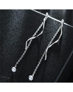 Spiral Decoration Dangling Cubic Zirconia Fashion Stud Earrings