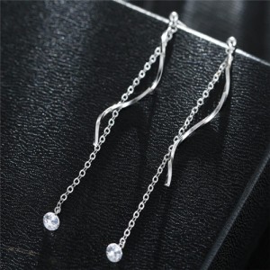Spiral Decoration Dangling Cubic Zirconia Fashion Stud Earrings