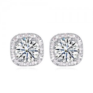 Shining Cubic Zirconia Elegant Princess Style Stud Earrings - White
