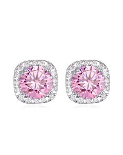 Shining Cubic Zirconia Elegant Princess Style Stud Earrings - Pink