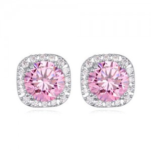 Shining Cubic Zirconia Elegant Princess Style Stud Earrings - Pink