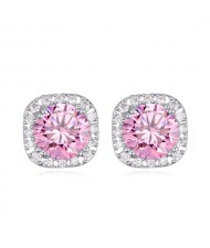 Shining Cubic Zirconia Elegant Princess Style Stud Earrings - Pink