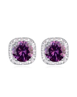 Shining Cubic Zirconia Elegant Princess Style Stud Earrings - Purple