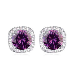 Shining Cubic Zirconia Elegant Princess Style Stud Earrings - Purple