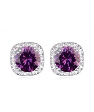 Shining Cubic Zirconia Elegant Princess Style Stud Earrings - Purple