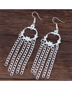 Cute Artistic Hoop with Tassel Chain Fashion Earrings
