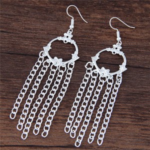 Cute Artistic Hoop with Tassel Chain Fashion Earrings