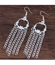 Cute Artistic Hoop with Tassel Chain Fashion Earrings