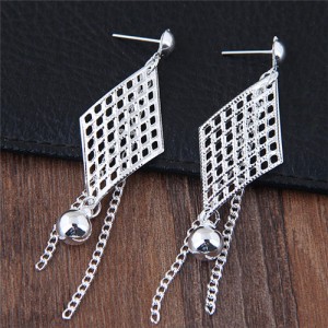 Hollow-out Rhombus with Tassel Design Fashion Stud Earrings