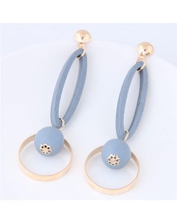 Dangling Ball and Hoop Pendants Wooden Fashion Stud Earrings - Blue