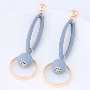 Dangling Ball and Hoop Pendants Wooden Fashion Stud Earrings - Blue