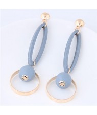 Dangling Ball and Hoop Pendants Wooden Fashion Stud Earrings - Blue
