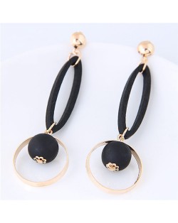 Dangling Ball and Hoop Pendants Wooden Fashion Stud Earrings - Black