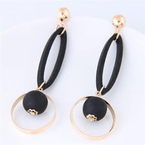 Dangling Ball and Hoop Pendants Wooden Fashion Stud Earrings - Black