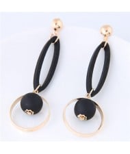 Dangling Ball and Hoop Pendants Wooden Fashion Stud Earrings - Black