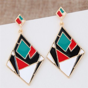 Contrast Colors Artistic Rhombus Fashion Stud Earrings - Green and Red