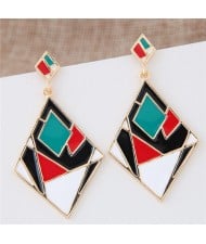Contrast Colors Artistic Rhombus Fashion Stud Earrings - Green and Red