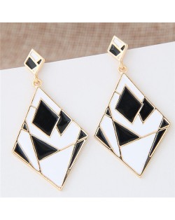 Contrast Colors Artistic Rhombus Fashion Stud Earrings - Black and White