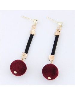 Dangling Fluffy Ball High Fashion Stud Earrings - Red