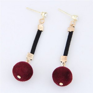 Dangling Fluffy Ball High Fashion Stud Earrings - Red