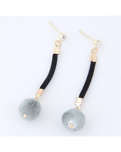 Dangling Fluffy Ball High Fashion Stud Earrings - Gray