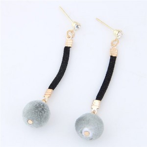 Dangling Fluffy Ball High Fashion Stud Earrings - Gray