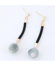 Dangling Fluffy Ball High Fashion Stud Earrings - Gray