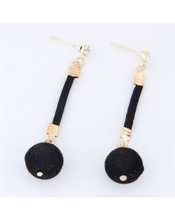 Dangling Fluffy Ball High Fashion Stud Earrings - Black