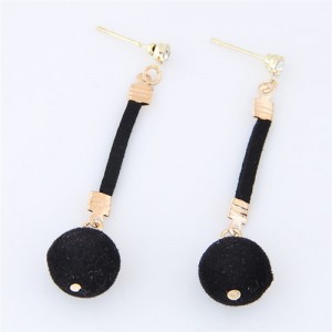 Dangling Fluffy Ball High Fashion Stud Earrings - Black