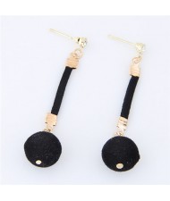 Dangling Fluffy Ball High Fashion Stud Earrings - Black