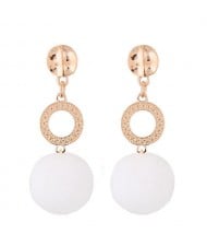 Dangling Shining Hoop and Fluffy Ball Fashion Stud Earrings - White