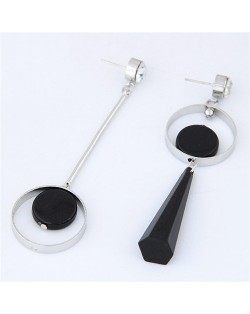 Resin Gem Inlaid and Waterdrop Design Asymmetric Design Fashion Earrings - Silver