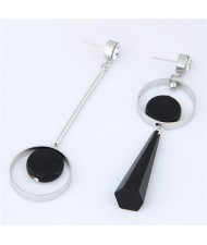 Resin Gem Inlaid and Waterdrop Design Asymmetric Design Fashion Earrings - Silver
