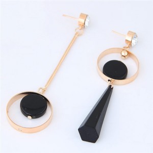 Resin Gem Inlaid and Waterdrop Design Asymmetric Design Fashion Earrings - Golden