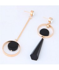 Resin Gem Inlaid and Waterdrop Design Asymmetric Design Fashion Earrings - Golden