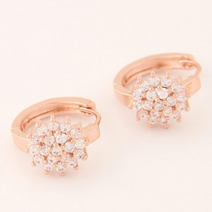 Luxurious Cubic Zirconia Sweet Flower Korean Fashion Ear Clips - Rose Gold