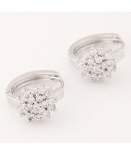 Luxurious Cubic Zirconia Sweet Flower Korean Fashion Ear Clips - Silver