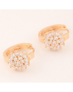 Luxurious Cubic Zirconia Sweet Flower Korean Fashion Ear Clips - Golden