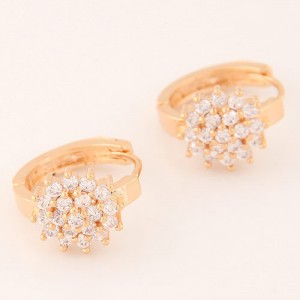 Luxurious Cubic Zirconia Sweet Flower Korean Fashion Ear Clips - Golden
